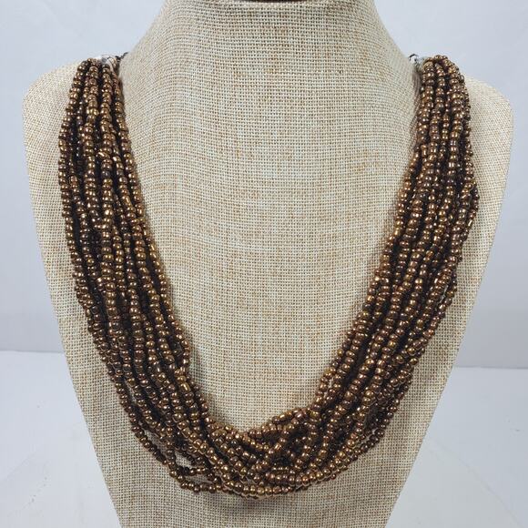 Vintage Brassy Classy Statement Necklace 24 Inch Multi Strand - Picture 4 of 5